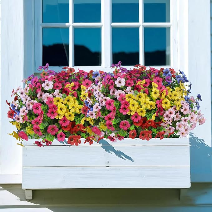 Ouddy Decor 12 Bundles Artificial Flowers for Outdoors Fake Silk Flowers UV Resistant Faux Plastic Plants for Spring Summer Garden Porch Window Box Table Vase Home Indoor Outdoor Decoration, Mixed