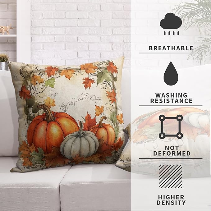 Fall Pillow Covers 24x24 Set of 2 Maple Leaves Pumpkin Pillow Covers Autumn Harvest Pillowcase Thanksgiving Vintage Cushion Case for Home Decor Couch Sofa