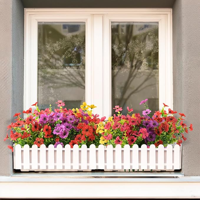 ZFProcess Artificial Flowers Faux Plants Outdoor Fake Flowers Spring Decor,12 Bundles Outdoor Flower Plastic Plant Colorful Daisy UV Resistant for Porch Patio Yard Garden Pot Planters