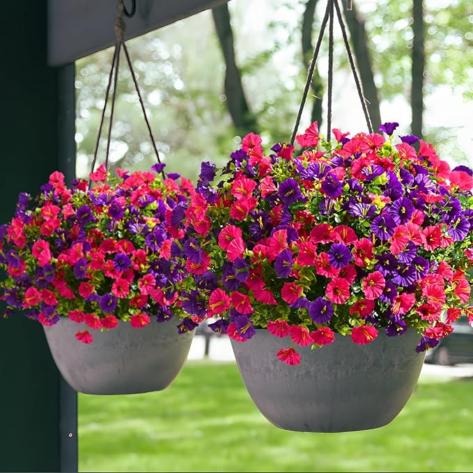 Waipfaru 24 Bundles Artificial Flowers for Outdoors Faux Plants Outdoor, UV Resistant Artificial Plants Outdoor, Silk Petunias Fake Flowers for Outside Home Decor Planter Porch Decoration, Mix Color