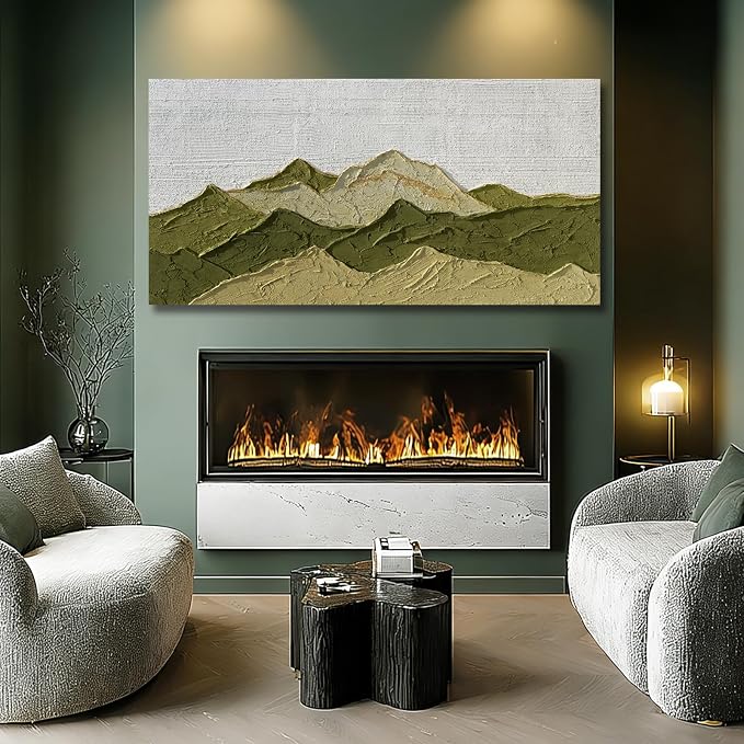 Dolidoteart Green Beige White Landscape Wall Art, Large Wall Art for Living Room, Hand Painted Mountain Oil Painting for Bedroom Office, Horizontal 29x58 Inch