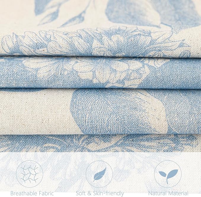 Foindtower Set of 2 Linen Floral Vintage Throw Pillow Covers Neutral Accent Decorative Cozy Cushion Covers Farmhouse Boho Home Decor for Sofa Chair Couch Bedroom Living Room,20×20 Inch,Sky Blue