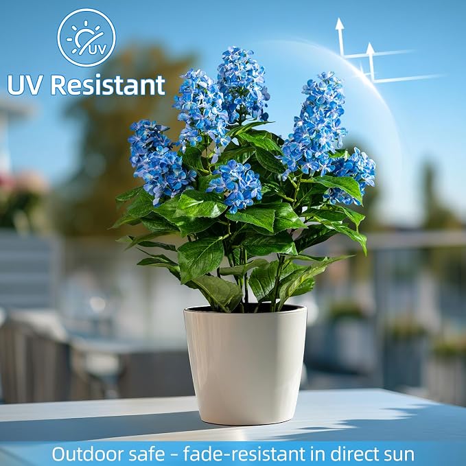 2 Pack Large UV Resistant Artificial Hydrangea Plants Fake Plastic plantas Flowers Trees Indoor Outdoor Realistic Floor Plants Faux Tree for Home Porch Garden Office Porch Patio Front Bonsai Decor