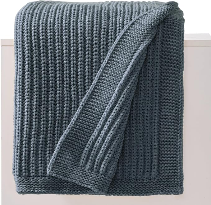 Chunky Knit Dusty Blue Throw Blanket for Couch Soft Cozy Lightweight Decorative Blanket for Couch Sofa Bed Living Room,Spring Throw 60"x80"