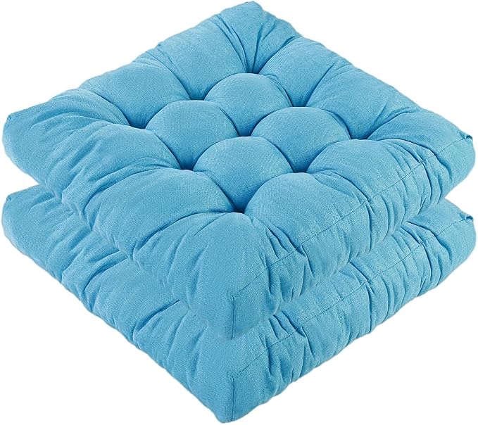 Meditation Floor Cushions Set of 2, Thickened Floor Pillow for Adults, Large Square Pillows Seat Cushion for Tatami Living Room Yoga, Memory Sponge Block Added, 22x22 Inch, Light Blue