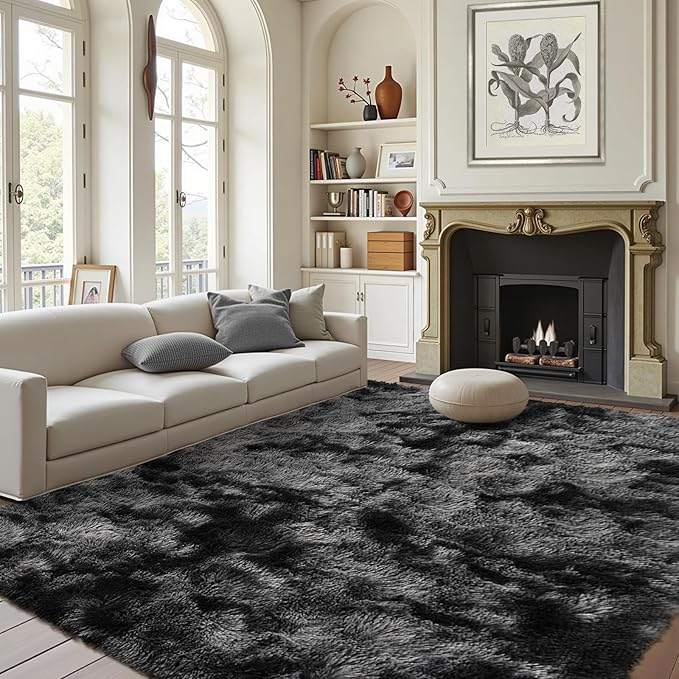 FinRèc Soft Dark Grey Rugs for Bedroom Living Room, 4x6 Feet Fuzzy Shaggy Area Rug, Non-Slip Fluffy Furry Shag Rug for Nursery Kids Room Dorm Room Home Decor, Indoor Plush Floor Carpet