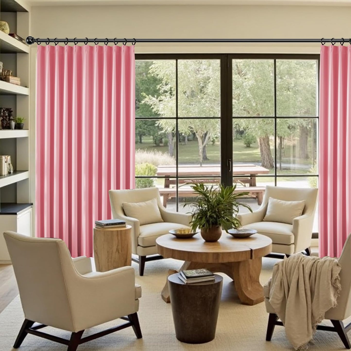 KangBang Solid Pink Room Darkening Curtains 108 Inches Long, Pinch Pleated Thermal Insulated Luxury Window Treatments for Girls Bedroom Living Room with Hooks(40"x108"x2)