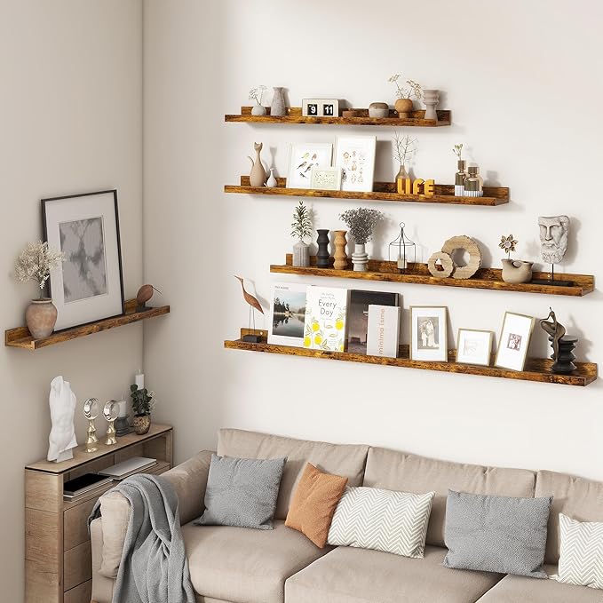 FLYJOE Picture Ledge Shelf, Floating Shelves Set of 2, 40 Inches Nursery Book Shelves for Toys Storage, Kids Bookshelf Wall Mounted for Living Room Bedroom Decor Books Photo Frames, Rustic Brown