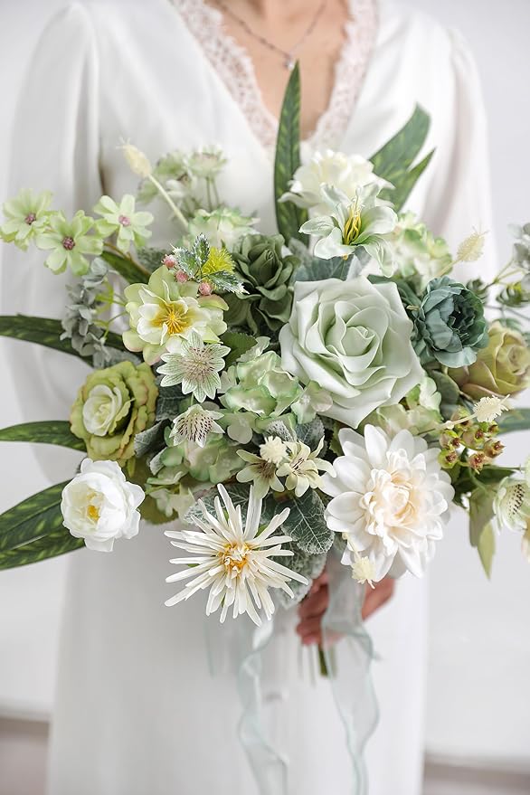 rongflower Forest Green Artificial Flowers Combo Box Set Silk Flowers Fake Rose for DIY Floral Arrangements Wedding Bouquets Centerpieces Baby Shower Party Home Decorations