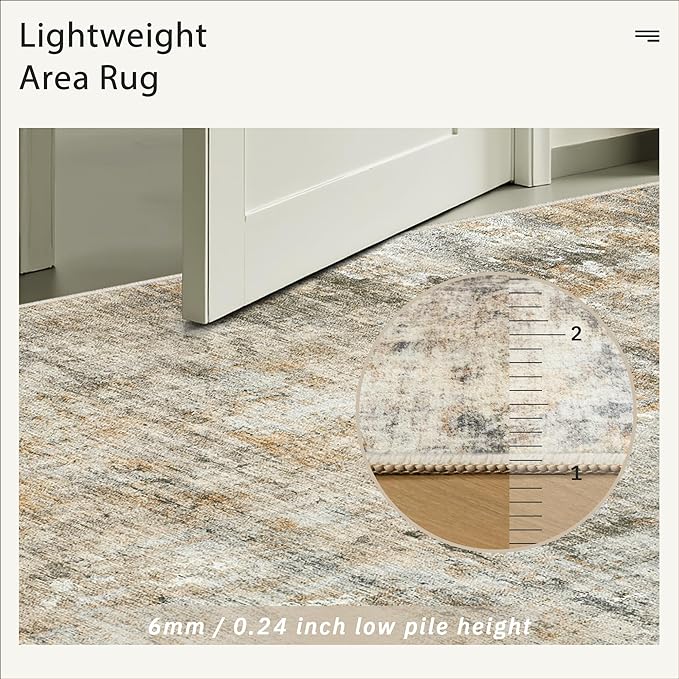 Soalmost 9x12 Area Rugs for Living Room, Non-Slip Machine Washable Vintage Rugs, Abstract Low Pile Lightweight Large Rug for Bedroom, Dining Room, Home Office Orange