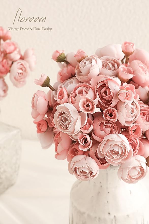 Floroom Ranunculus Artificial Flowers 18 Pcs Dusty Rose Faux Silk Mini Ranunculus Bulk Fake Wedding Filler Flowers for DIY Bouquets, Centerpieces, Bridal Shower Decorations & Arrangements