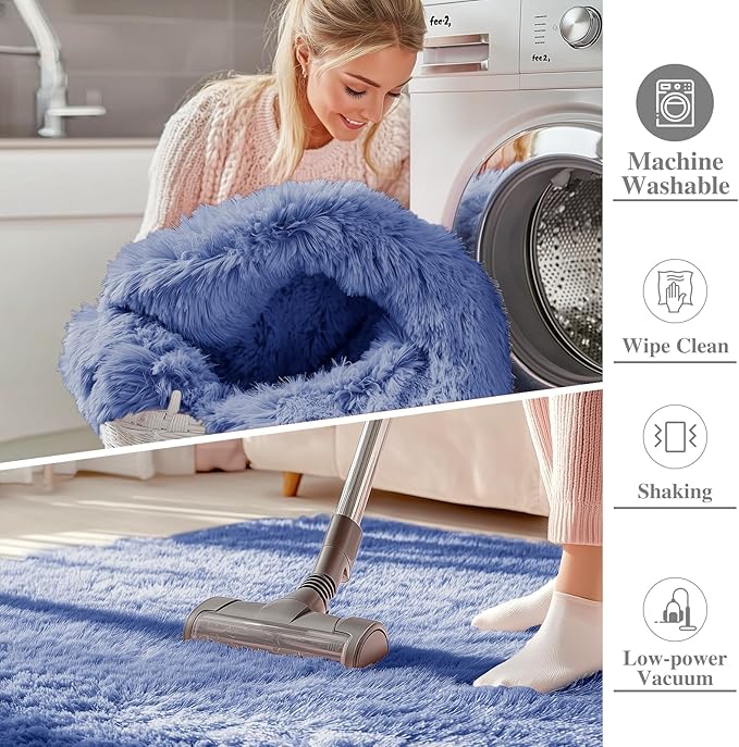 OLANLY 2x5 Machine Washable Runner Rugs for Hallway, Soft Fluffy Shaggy Bedside Rugs for Bedroom, Living Room, Indoor Floor Carpet for Kids Girls and Boys, Home Decor Aesthetic, Denim Blue