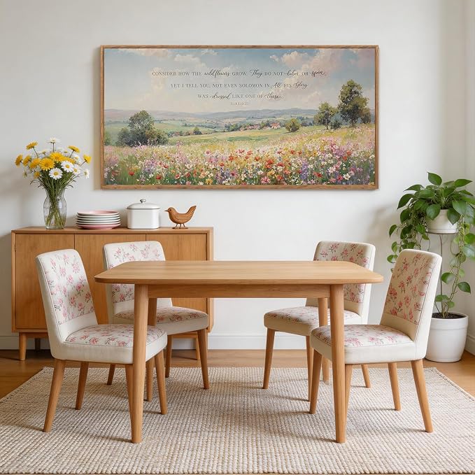 CHDITB Consider How the Wildflowers Grow Luke 12:27 Wall Art Framed, Farmhouse Countryside Landscape Bible Verses Scripture Canvas Artwork, Large Vintage Religious Biblical Wilderness Pastoral Scenery florals Field Meadow Painting Decor for Living Room...