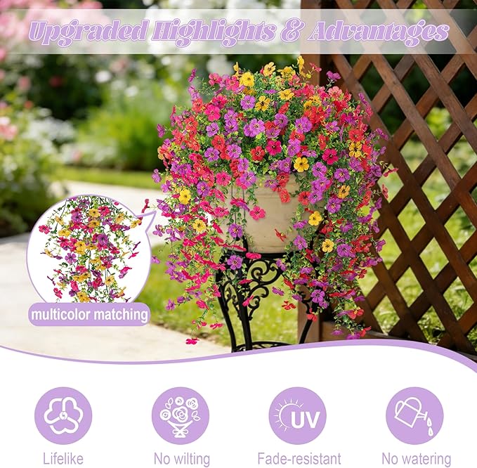 8 PCS Fake Artificial Hanging Flowers for Outdoors Decoration, Faux UV Resistant Artificial Outdoor Flowers, Fake Plants Look Real Daisy No Fade Spring Decor for Porch Home Patio Balcony and Yard