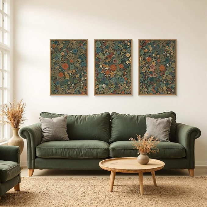 DRACIT Large Vintage Boho Floral Framed Canvas Wall Art Set,Antique Colorful Botanical Flower Wall Decor,Retro Nature Blossom Wildflowers Art Print for Living Room,Bedroom, Office-16”×24”×3