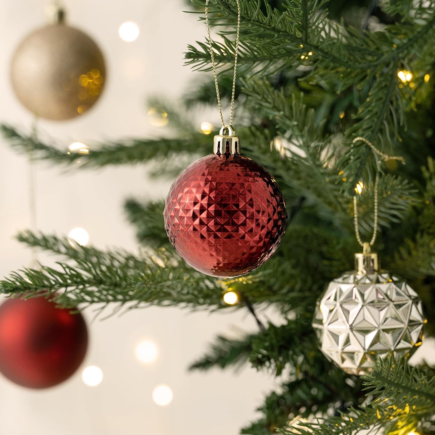 Valery Madelyn Christmas Tree Decorations Ornament Set for Fall Halloween, 50ct 2 Inches Burgundy Red Gold Shatterproof Christmas Ball Ornaments Hanging Xmas Holiday Party Decor