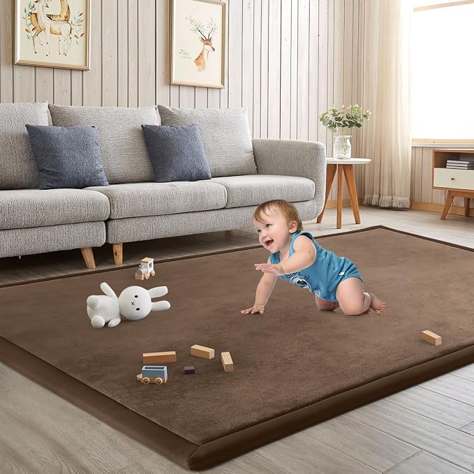 Baby Play Mat for Floor Nursery Rug Muscle Mat Area Rug Playroom Rug 47"x47" Playpen Mat Elastic Foam 1.3" Thick Crawling Mat for Babies,Toddlers, Infants, Kids,Chestnut