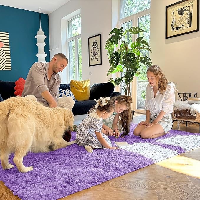 OLANLY 3x5 Machine Washable Small Bedside Rug, Soft Fluffy Shaggy Rugs for Living Room, Bedroom, Indoor Floor Carpet for Kids Girls and Boys, Preppy Dorms, Nursery, Home Decor Aesthetic, Purple