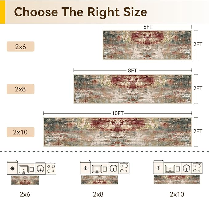 RELEANY Washable Area Rugs 2'x8' Non-Slip Modern Abstract Soft for Living Room Entryway Bedroom Nursery, Print Pattern, Brown Rust Red Green Blue Multi