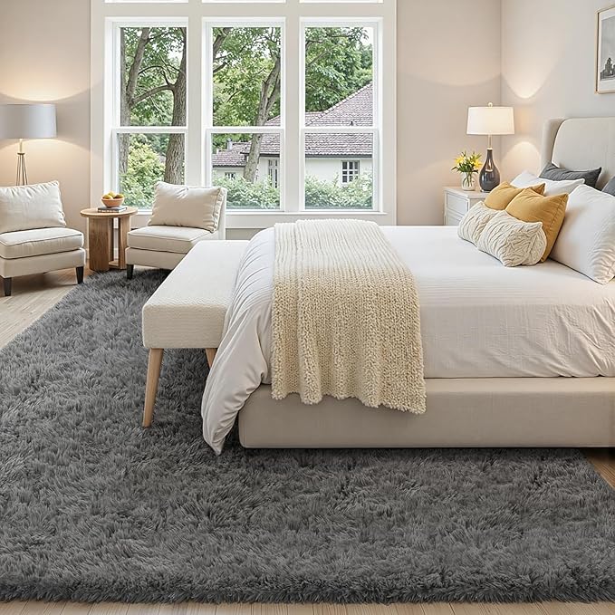 5x7 Area Rug for Living Room, Ultra Soft Fluffy Shag Rugs for Bedroom, Non-Slip Large Fuzzy Plush Rug Indoor Floor Carpet for Nursery Kids Office Dorm Modern Decor, Dark Gray