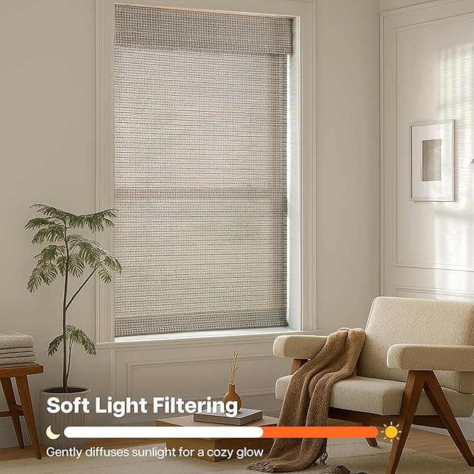 LazBlinds Cordless Bamboo Roman Shades for Windows, 36x64, Greystone | Light Filtering Natural Bamboo Blinds, Easy Lift Cordless Design for Living Room & Bedroom, Fits Interior Windows