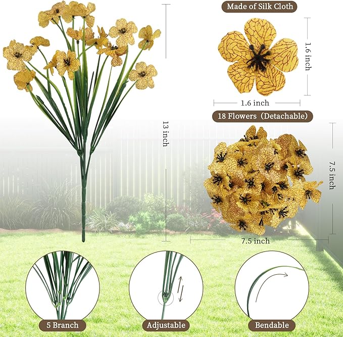 ColoPlay 24 Yellow Bundles Artificial Flowers for Outdoors/Indoors Fake Flowers Plants for Indoor Outside Garden Porch Window Box Home Wedding Farmhouse
