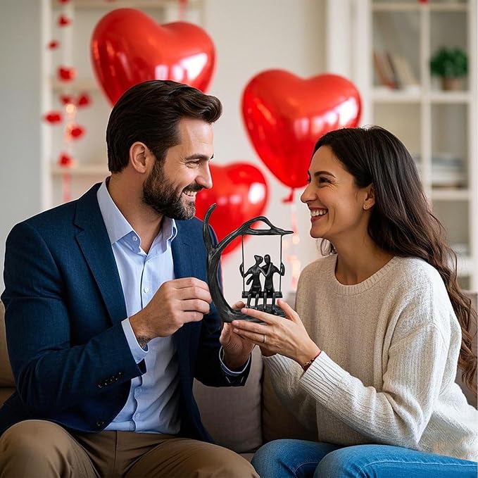 Kresecioo Anniversary Wedding Gifts for Couple/Her - Romantic Couple Statue in Love, Black Metal Figurine Sweet Loving Together Iron Sculpture Decor, Gifts for Wife Mothers Day Husband Birthday