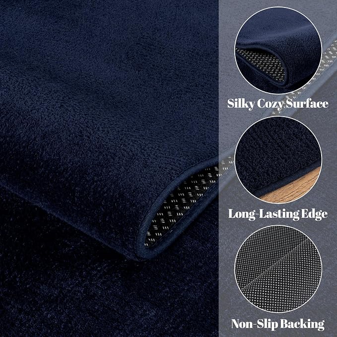 qulint 8x10 Carpet for Living Room, Large Navy Blue Rug for Bedroom Soft Washable Area Rug with Thickened Memory-Foam, Modern Minimalist Non Slip Carpet for Kid Room Dining Room Home Decor