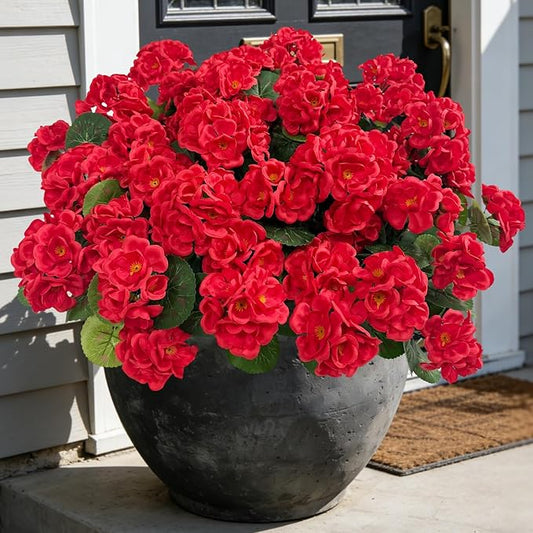 Ouddy Decor Artificial Geranium Flowers for Outdoors, Fake Silk Flowers UV Resistant Faux Geraniums for Vase Planter Garden Patio Balcony Porch Indoor Outdoor Spring Summer Home Decor, 6 Pcs Red