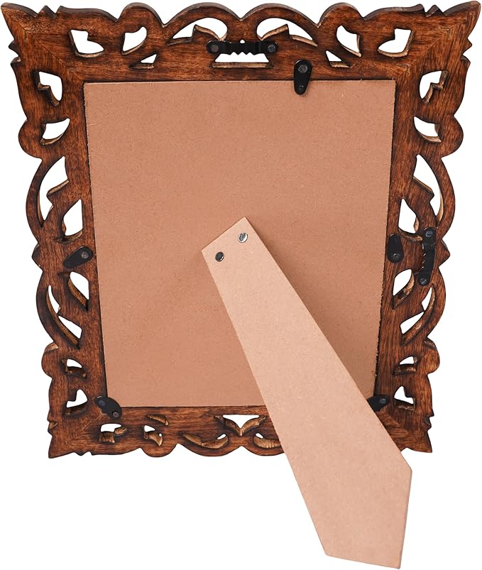 Large Hand Carved Mango Wood Rustic 8x10 Picture Frame with Real Glass - Aesthetic Vintage Wood Frame for Tabletop and Wall Mount Use - Rustic Home Decor Perfect for Your Memories
