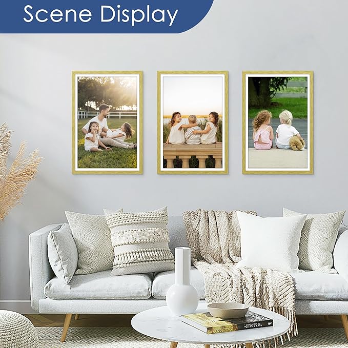 PEALSN 12x18 Picture Frame Set of 6, Display Pictures 11x17 with Mat or 12 x 18 without Mat for Wall Mounting Display, Photo Frames Collage for Wall Decor, Gold