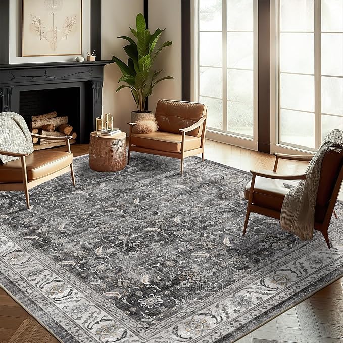 CHAMPLANT Washable Area Rug 10'x14' Boho Design Non-Shedding Easy Care Ideal for High Traffic Areas in Living Room Bedroom Office Coffee Table Kitchen Large Carpet