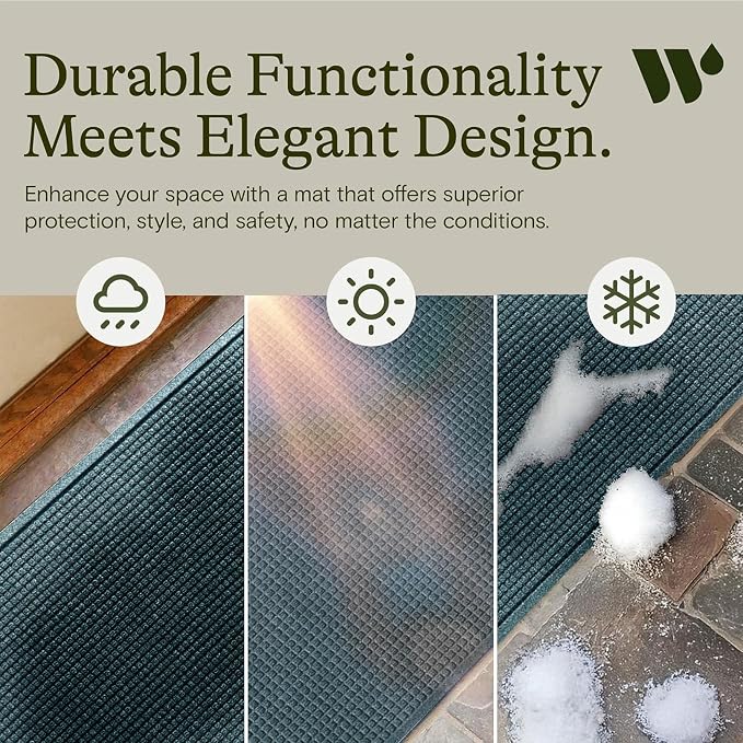 WaterHog Squares Front Door Mat Indoor Outdoor Entrance, Absorbent All-Weather Doormat with Non-Slip Rubber Backing, Dirt & Moisture Trapper, Low Profile, Easy Clean, Made in USA, 22"x60" Bluestone