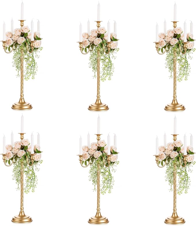Sziqiqi Gold Candelabra Centerpieces for Tables 28in - Tall Candelabra Candle Holder for Wedding Gold Candlestick Holders for Table Centepiece Party Banquet Event