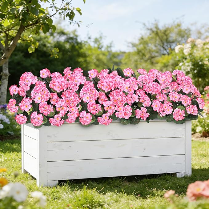 Ouddy Decor Artificial Geranium Flowers for Outdoors, Fake Silk Flowers UV Resistant Faux Geraniums for Vase Planter Garden Patio Balcony Porch Indoor Outdoor Spring Summer Home Decor, 24 Pcs Pink