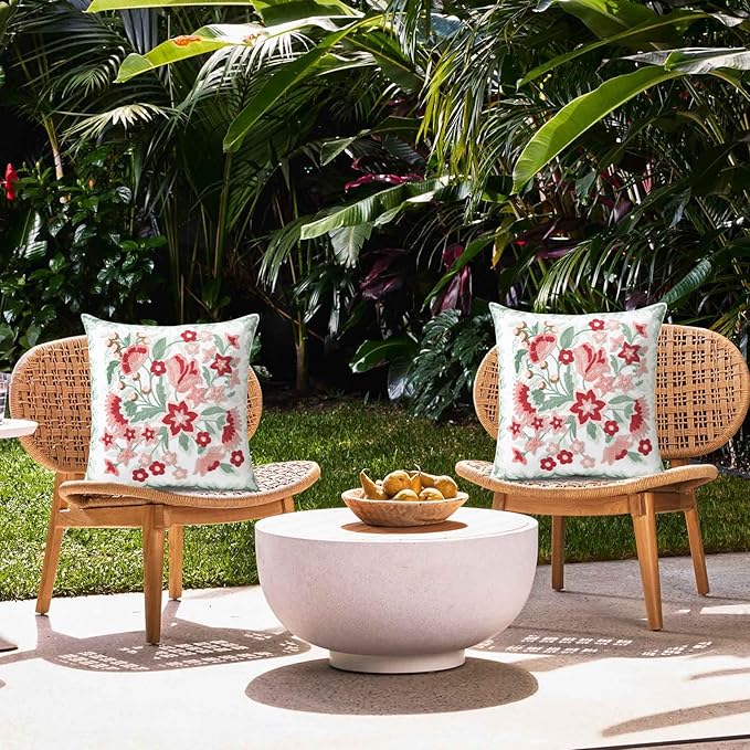 Set of 2 Embroidered Decorative Throw Pillow Covers Couch Square Pillowcases Cushion for Bedroom Sofa Farmhouse Decor 18x18 Inch (Angel Flower)