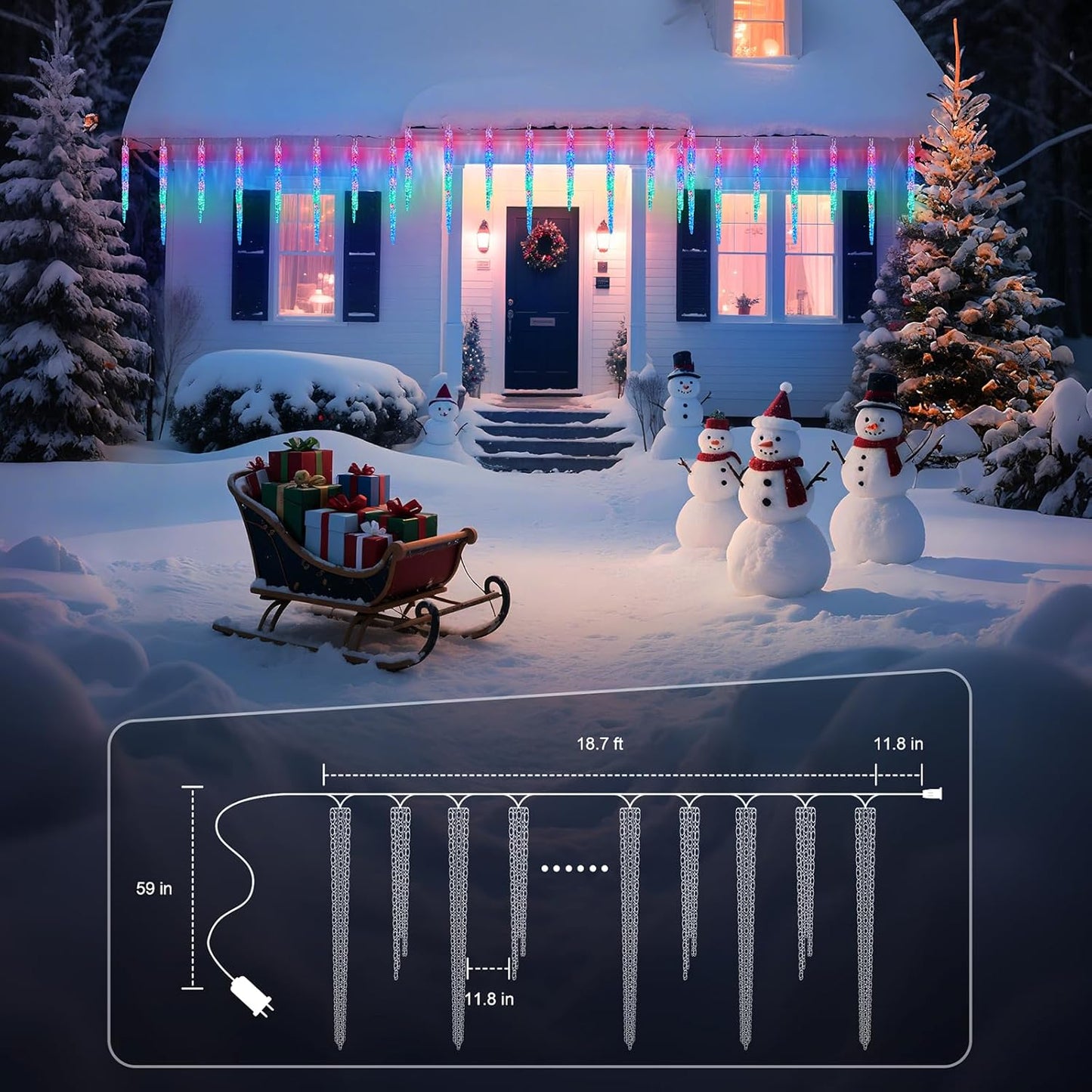 Minetom Icicle Lights Outdoor with Clips, 2 Pack Total 40ft 200 LED 40 Tubes Twinkling String Lights, Connectable Hanging Ice Shape Christmas Lights Plug in for Eave Holiday Outdoor, Multicolor