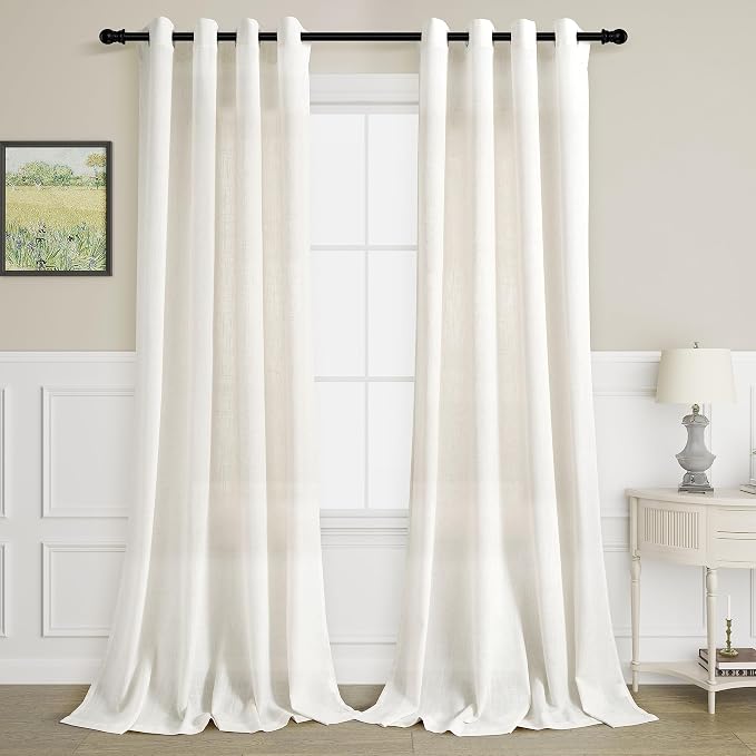 Natural Linen Curtains 92 Inch Length for Living Room 2 Panels Linen Drapes Semi Sheer Light Filtering Boho Farmhouse Neutral Cream Ivory Window Curtains 92 Inches Long for Dining Bedroom Office