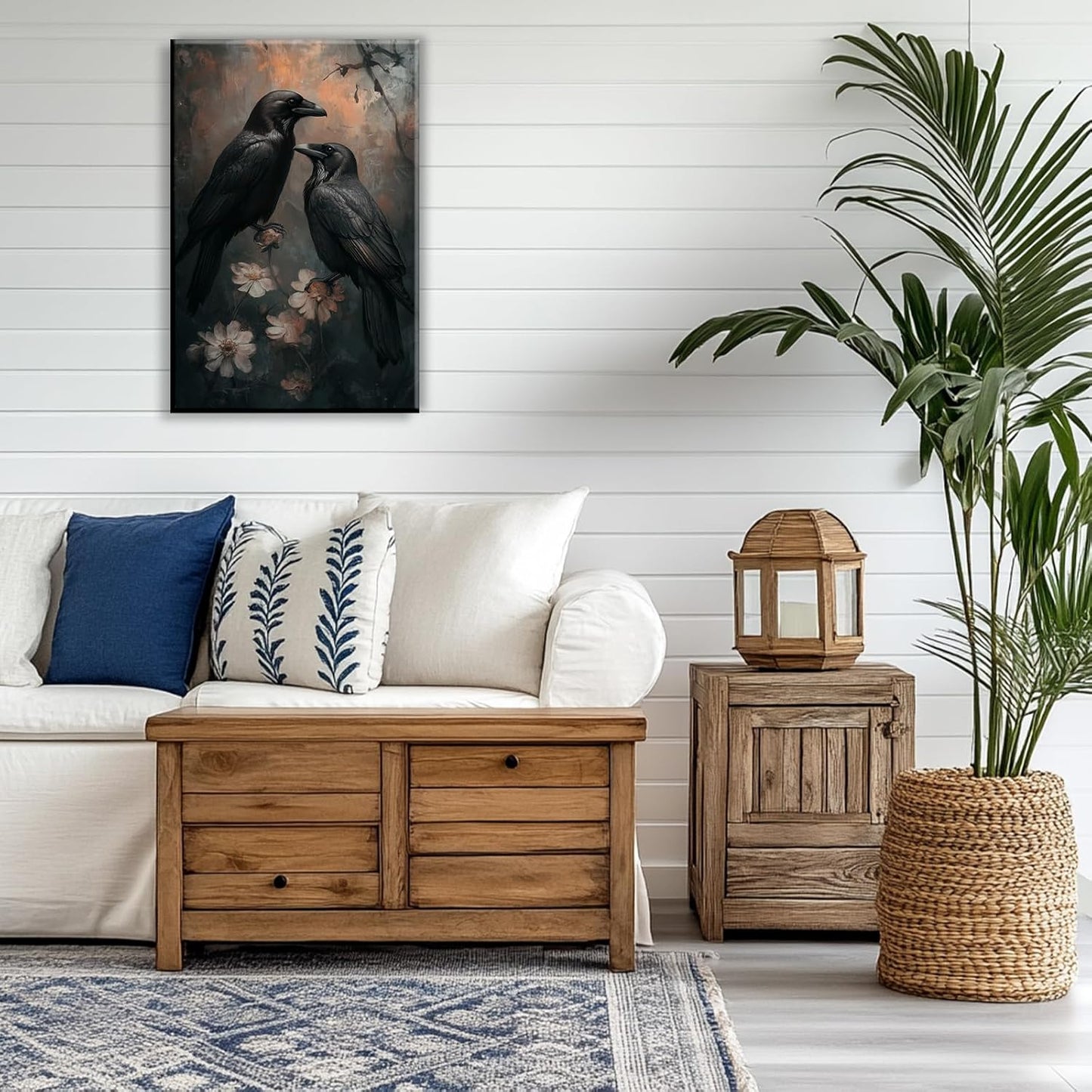 OAAPITI Birds Canvas Wall Art Black Couple Crow Picture Print Vintage Gothic Raven Artwork for Living Room Halloween Home Wall Decor(Artwork-7,12"x18")