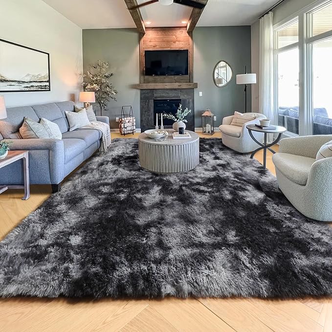 PAGISOFE Abstract Soft Shaggy Rugs for Living Room 5x8 Ft,Tie-Dyed Grey Fluffy Rugs for Kids Room Furry Carpets for Bedroom Room Decor Aesthetic Large Shag Carpet for Boys Girls Dorm Nursery