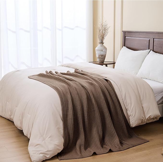 Chunky Knit Brown Throw Blanket for Couch Soft Cozy Knitted Blanket for Sofa Bed,Breathable All-Season Cute Decorative Throw for Living Room,60"x80",Dark Brown