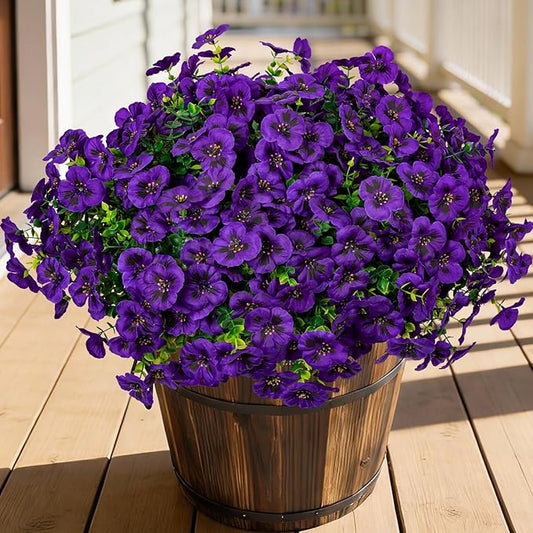 24 Pcs Artificial Fake Pansy Flowers for Outdoor,Faux Silk Plants Flowers UV Resistant Pansies Spring Flowers for Planter Front Door Porch Yard Patio garden Window Box Home Decor(Dark Purple)