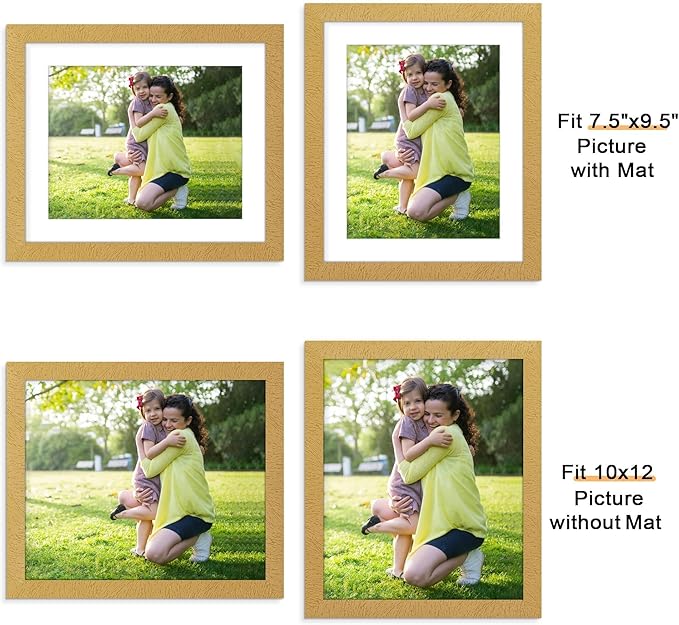 Picrit 10x12 Picture Frame Set of 12, Display 8x10 with Mat or 10x12 Without Mat, Photo Frames for Wall Mounting or Table Top Display, Gold