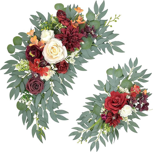 Wedding Arch Flowers, Burgundy Artificial Arch Flowers Floral Swag for Wedding Backdrop Welcome Sign, Ceremony Retirement, Birthday, Party Decorations (Burgundy)