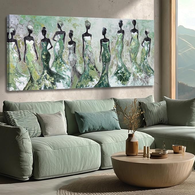 Dolidoteart Black Women Canvas Wall Art, Large Wall Decor for Living Room, Green White Women Wall Art Print for Bedroom Office, Modern Canvas Art, 29x58 Inch