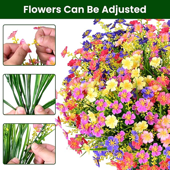 trytuny 10 PCS Artificial Plants Outdoor,Artificial Flowers UV Resistant Fake Flowers,Fake Plastic Faux Flowers for Porch Window Box Home Garden Decor