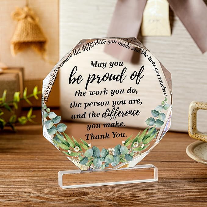 Yinder Thank You Gifts for Women Appreciation Gifts for Coworker Employee Nurse Teacher Leader Boss Inspirational Quotes Acrylic Desk Decor for Home Office Farewell Retirement