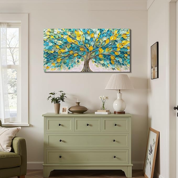 imjiayu Large Wall Art, Tree of Life Wall Art, Modern Wall Decor, Abstract Green Tree Art Prints, Art Nouveau Canvas Picture, Unique Plant Paintings for Living Room Bedroom Home Office 20"x40"
