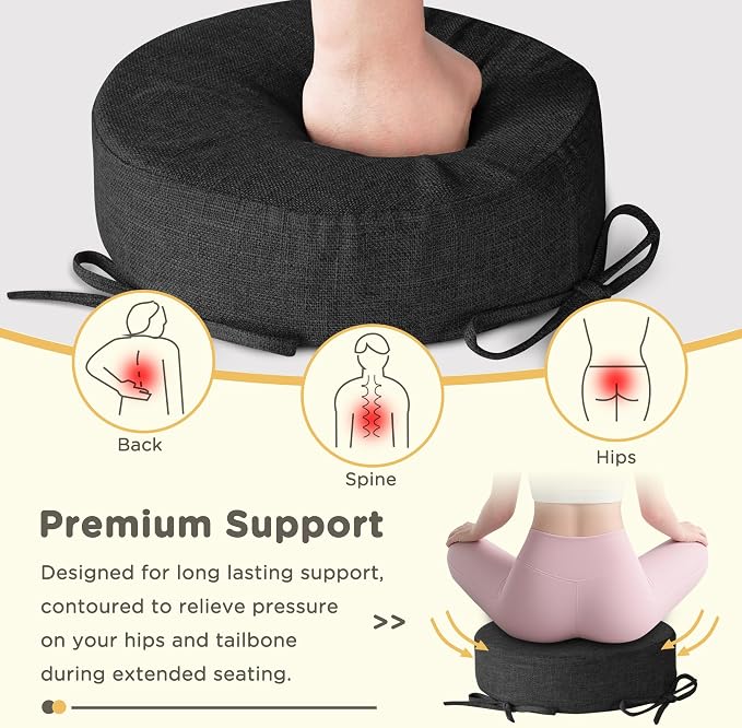 Bar Stool Cushions Round 3" Thick Round Seat Cushions for Chairs 2 Pack Non Slip Bistro Chair Pads with Machine Washable Cover (12 Inch, Black)