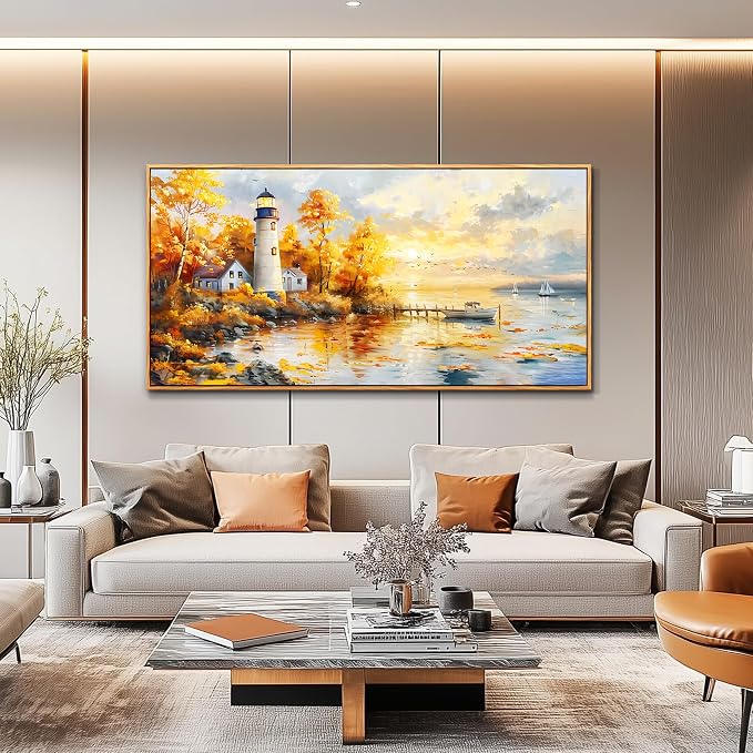 XIGUANGART Beach Sunset Wall Art Coastal Decor Birch Tree Seascape Canvas Prints Ocean Picture for Living Room Decor Landscape Painting Bedroom Large Wall Art Office Artwork Home Decorations 60"x30"